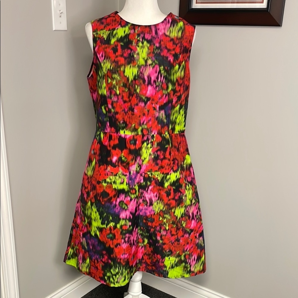Carolina Herrera Neon Floral Sleeveless A-Line Dress